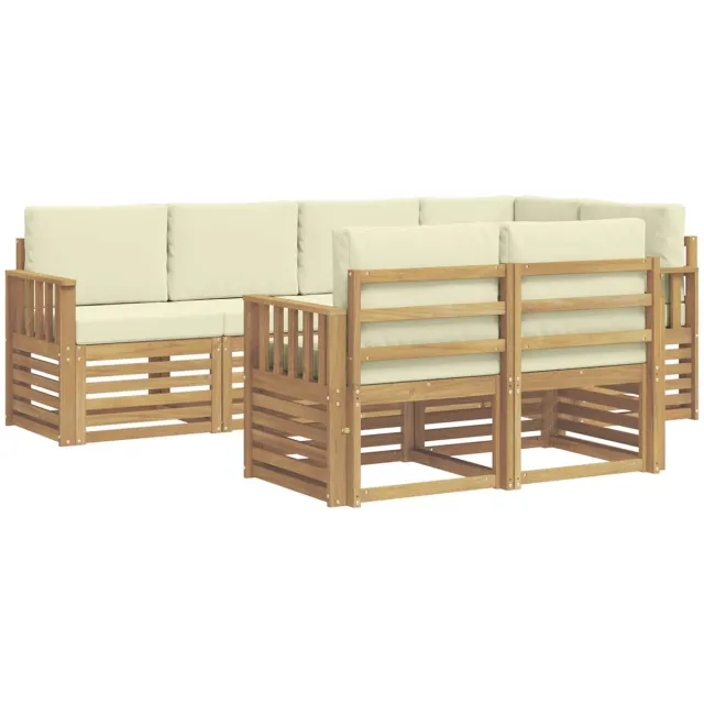 vidaXL Buiten - bank - set - 7 - st - 7-zits - Wit - en - crèmekleurig - Polyester Wit en crèmekleurig