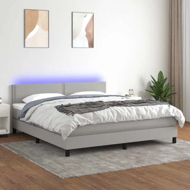 vidaXL Boxspring met matras en LED stof lichtgrijs 180x200 cm grijs