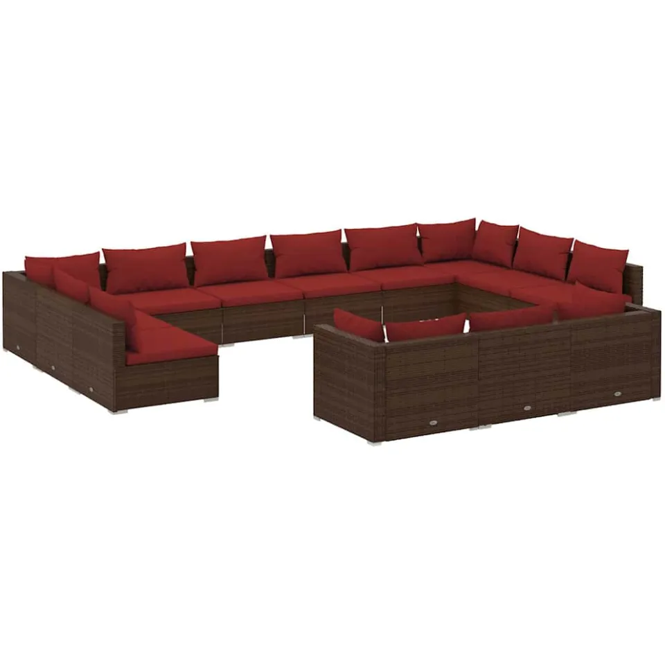 vidaXL 13-delige Loungeset met kussens poly rattan bruin, foto 3