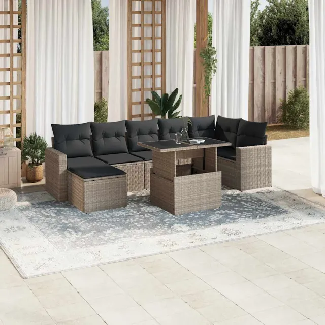vidaXL 8-delige Loungeset met kussens poly rattan lichtgrijs grijs, foto 2