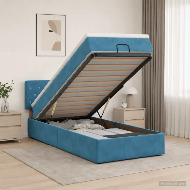 vidaXL Ottoman bed met matras Donkerblauw 90 x 200 cm Fluweel blauw