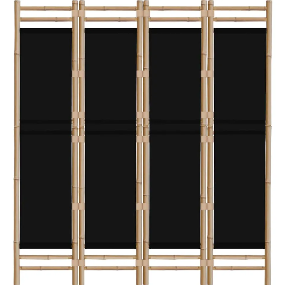 vidaXL Kamerscherm 4-panelen inklapbaar 160 cm bamboe en canvas zwart, foto 4