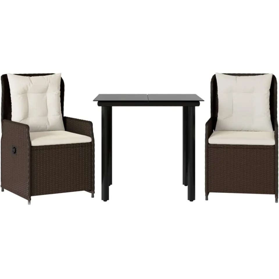 vidaXL 3-delige Tuinset met kussens poly rattan bruin, foto 3