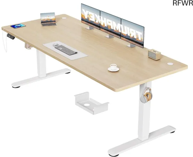 RFWR In Hoogte Verstelbaar Elektrisch Bureau 200 x 80 cm met USB Oplaadpoort en 3 Geheugencontrollers Beige Wit