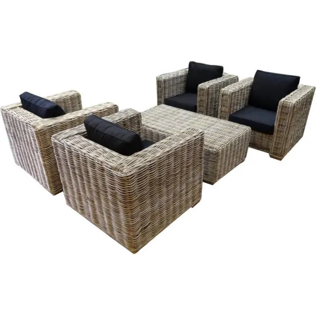 AVH-Collectie Nissah stoel loungeset 5-delig naturel rotan Bruin / Terre