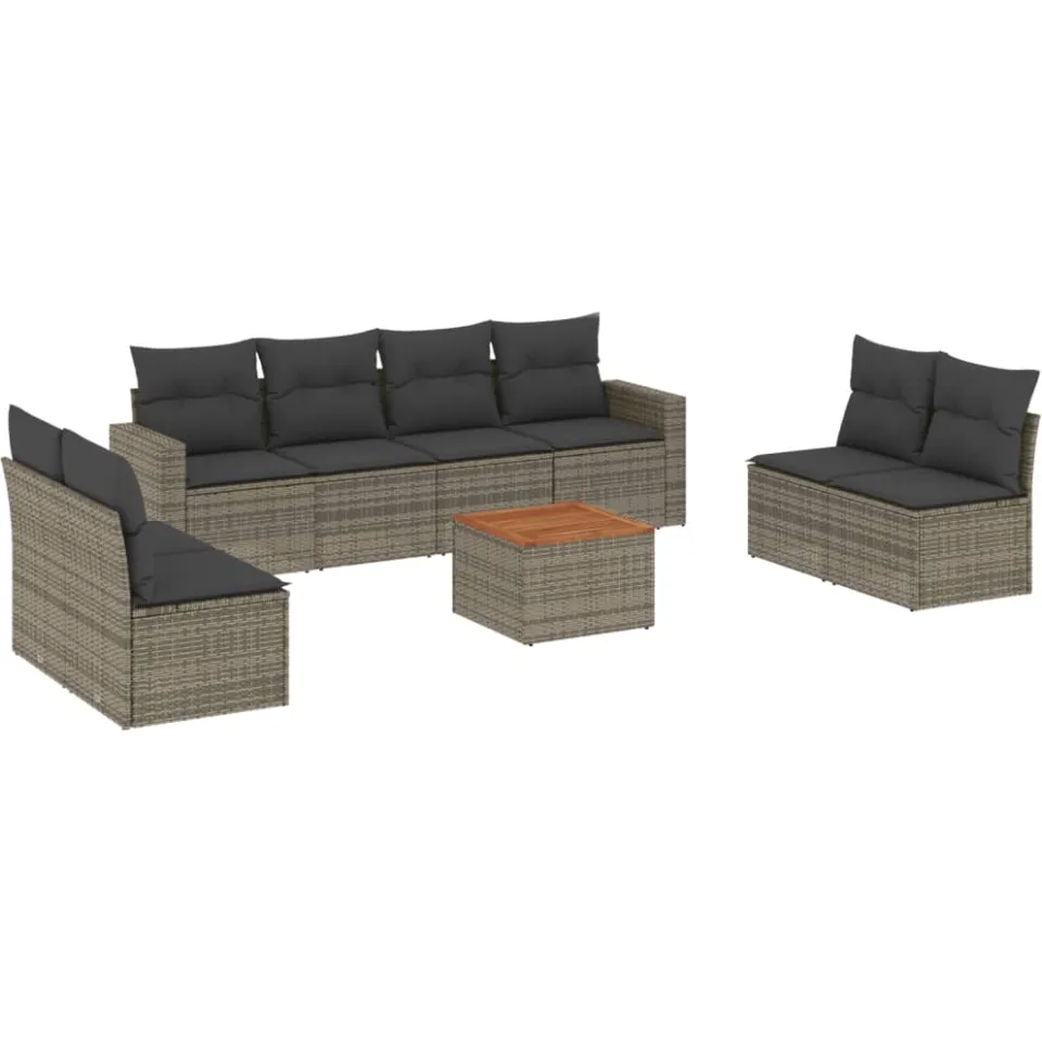 vidaXL 9-delige Loungeset met kussens poly rattan grijs, foto 3