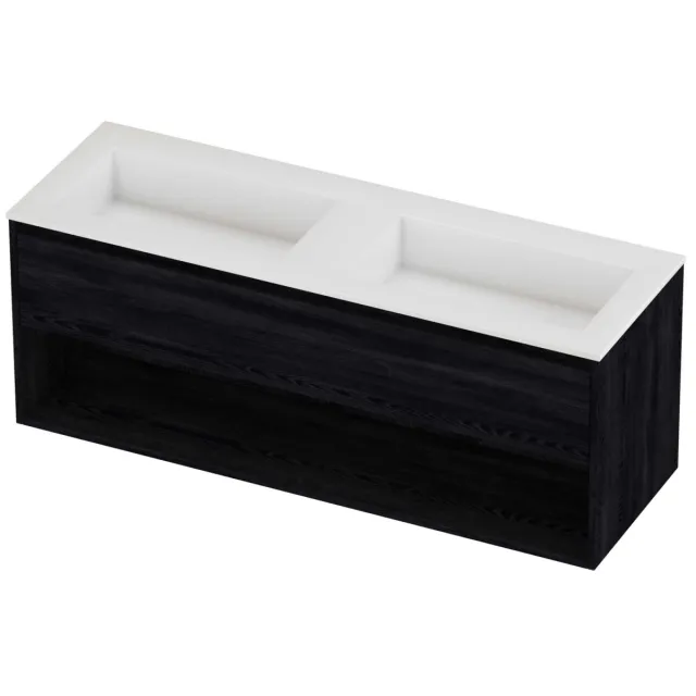 Proline Aristo Badmeubelset Polystone Elegant Met Schap 140x46x54 cm Glans Wit Black Oak Eiken