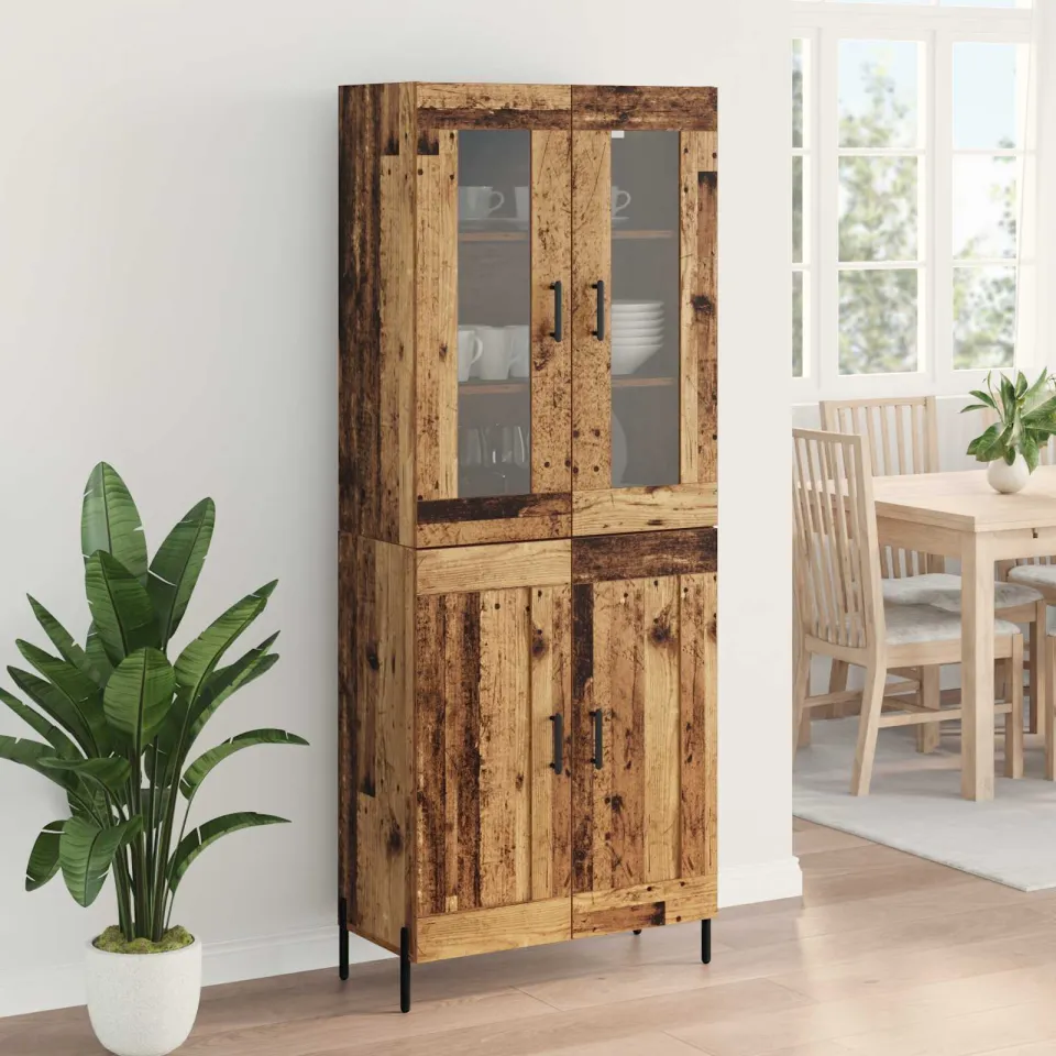 vidaXL Highboard Oud Hout 69,5 x 34 x 180 cm Bewerkt hout bruin, foto 4