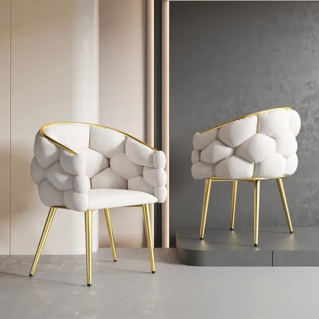 Corenia Velvet Stoel – Fluwelen Stoel – Comfortabele Stoel – Eetkamerstoel – Woonkamerstoel – Gouden Metalen Rugleuning – Ergonomische Ondersteuning
