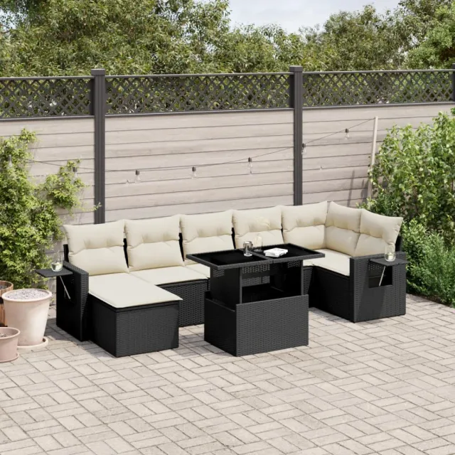 vidaXL 8-delige Loungeset met kussens poly rattan zwart, foto 2