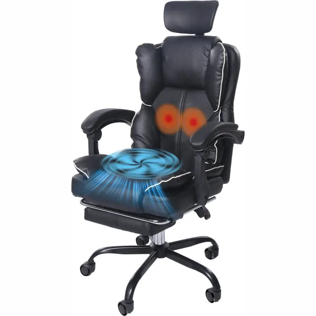 GOTAGEE Ergonomische Gaming-Stoel – Met Ventilator, Luchtkoeler & Koeling, Geventileerde Zitting, Ligfunctie, Massage, Verstelbare Directiestoel, Zwart