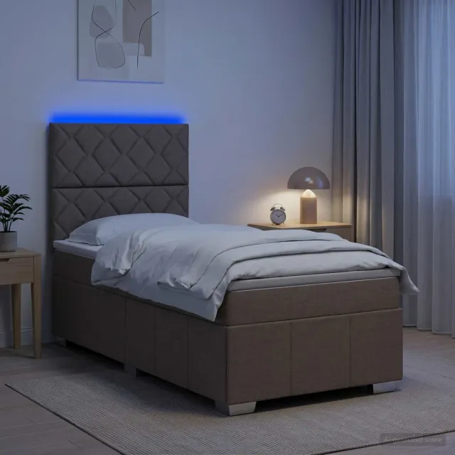 vidaXL LED Boxspring Bed met Matras Taupe 100 x 200 cm Stof