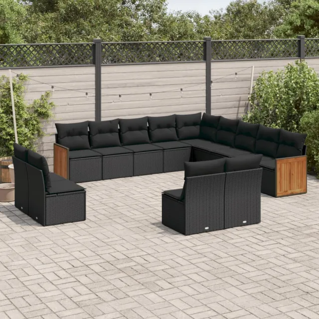 vidaXL 13-delige Loungeset met kussens poly rattan zwart, foto 2