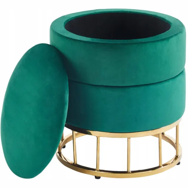 Furnitex P3-FX - Ronde Poef - Groen Fluweel - Gouden Metalen Frame - Met Opbergruimte Groen;Goud