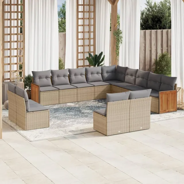 vidaXL 13-delige Loungeset met kussens poly rattan beige, foto 2