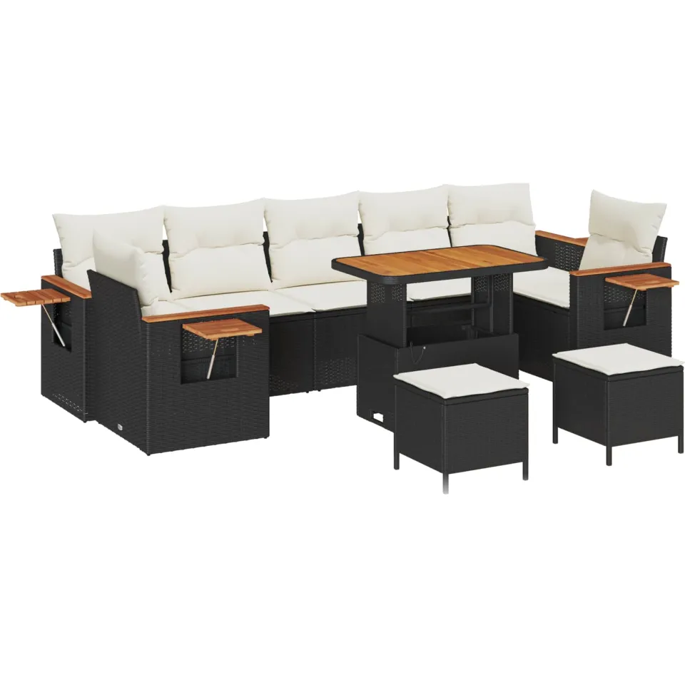 vidaXL Tuinbankenset 10 st Zwart poly rattan