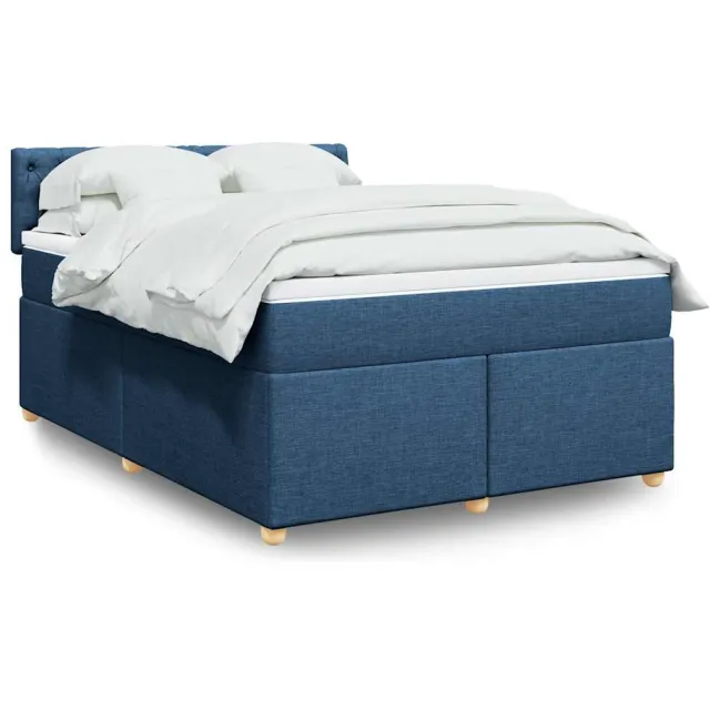 vidaXL Boxspring met matras stof blauw 140x190 cm