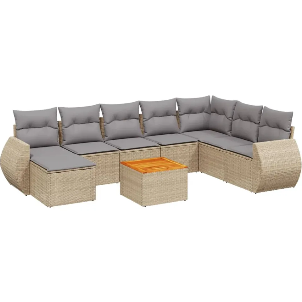 vidaXL 9-delige Loungeset met kussens poly rattan beige, foto 3