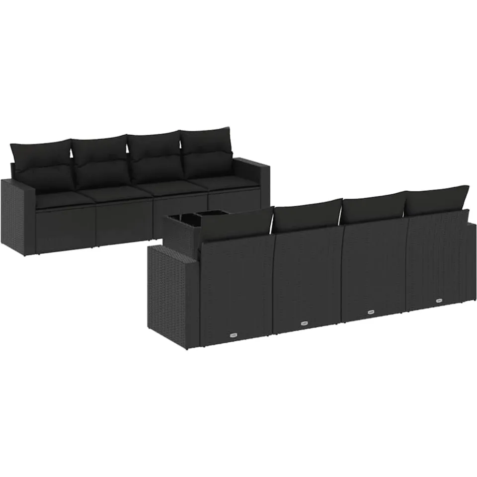 vidaXL 9-delige Loungeset met kussens poly rattan zwart
