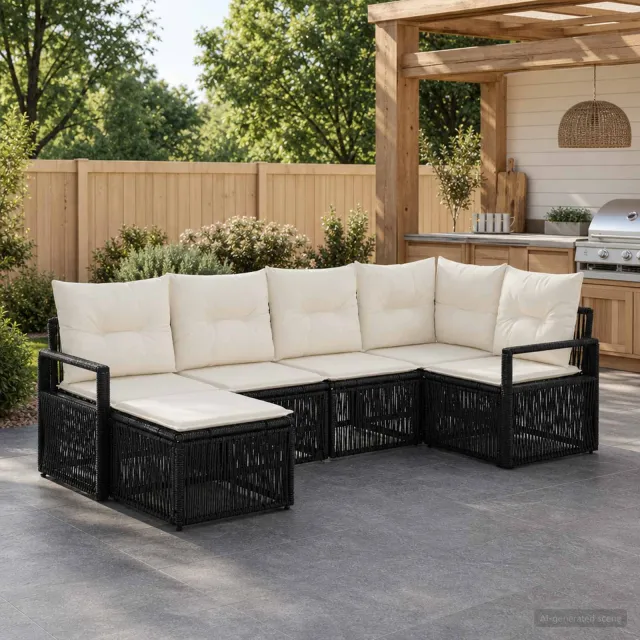 vidaXL Tuinbankenset 6 st 8-zits Zwart poly rattan, foto 2
