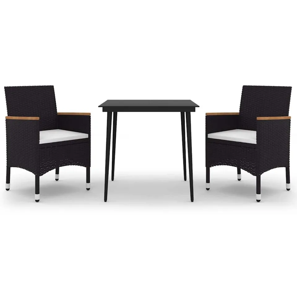 vidaXL 3-delige Tuinset met kussens poly rattan en glas zwart, foto 3