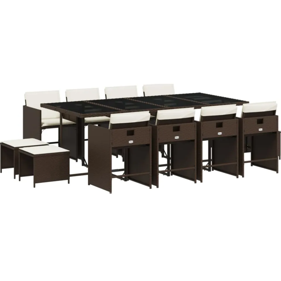 vidaXL 13-delige Tuinset met kussens poly rattan bruin, foto 3