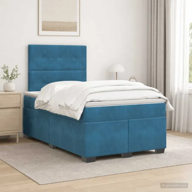 vidaXL Boxspringbed met matras Blauw 120 x 200 cm Fluweel