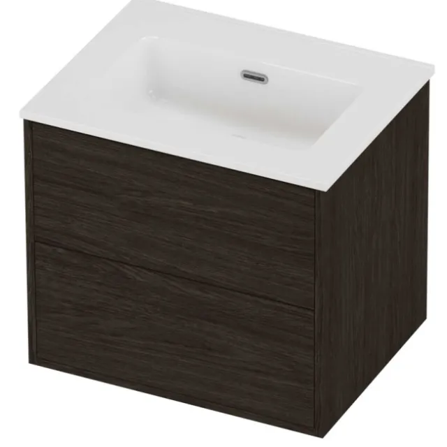 Proline Tribute Badmeubelset Porselein Elegant 2 Laden 60x46x54 cm Glans Wit Mokka Oak Eiken