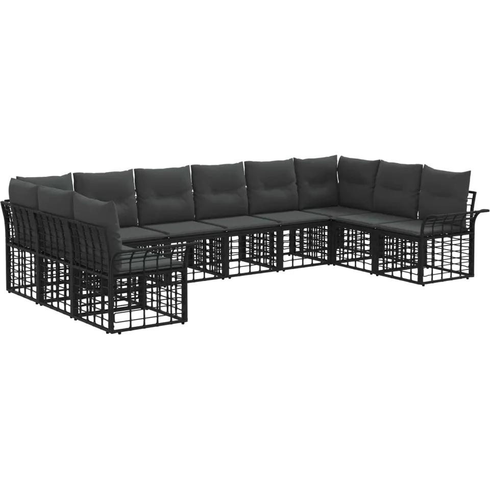 vidaXL Buiten bankenset 10 st Zwart en Donkergrijs Polyester, foto 3