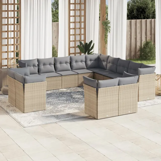 vidaXL 13-delige Loungeset met kussens poly rattan beige, foto 2