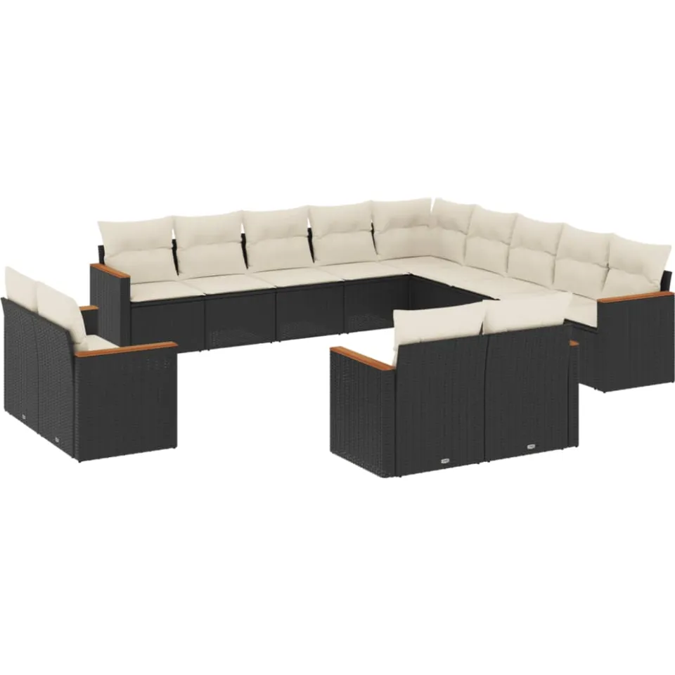 vidaXL 13-delige Loungeset met kussens poly rattan zwart, foto 3