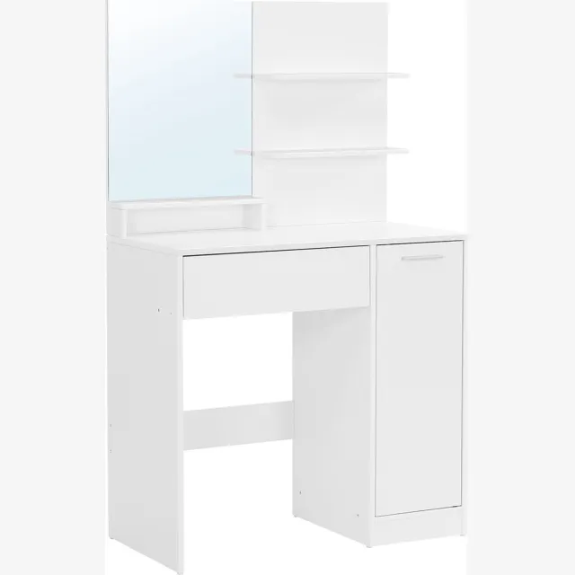 Hoppa! kaptafel met spiegel, make up tafel met opbergvak 40x80 (BxL), 1 lade, 2 legplanken, wit
