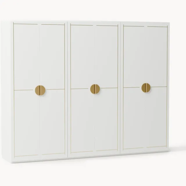 Westwing Collection Modulaire draaideurkast Denise, 300 cm breed, in verschillende formaten Wit, Goudkleurig