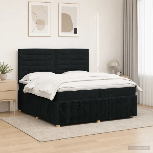 vidaXL LED Boxspring Bed met Matras Zwart 200 x 200 cm Stof
