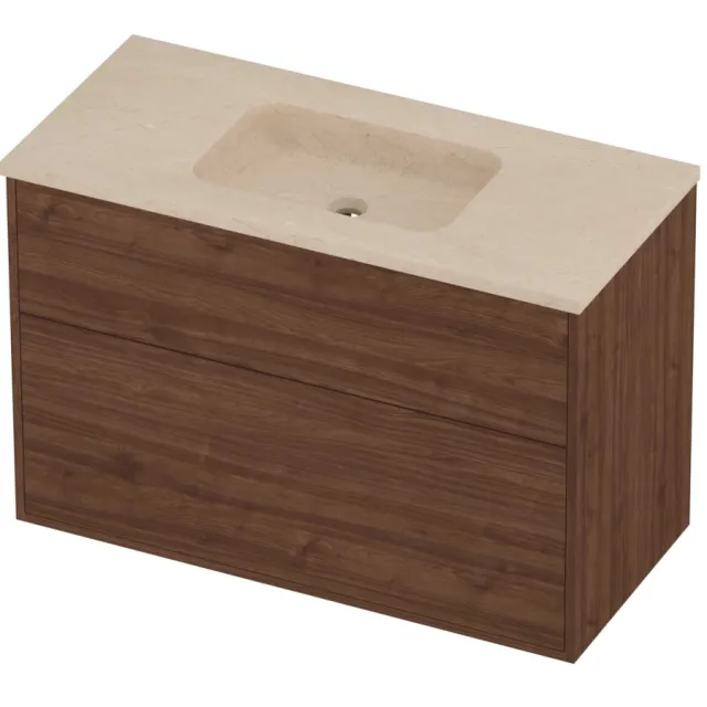 Proline Rollo Badmeubelset Hardsteen Elegant In Kader 100x46x67 cm Sand Stone Indian Walnut Houtlook