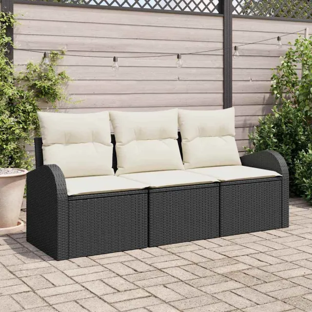 vidaXL Tuin Sofa Set met kussen 3 pcs Zwart Poly riet, foto 2