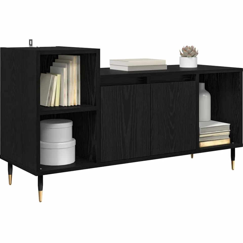 vidaXL TV-kast 100 x 35 x 55 cm Zwart Eiken Bewerkt hout, foto 3
