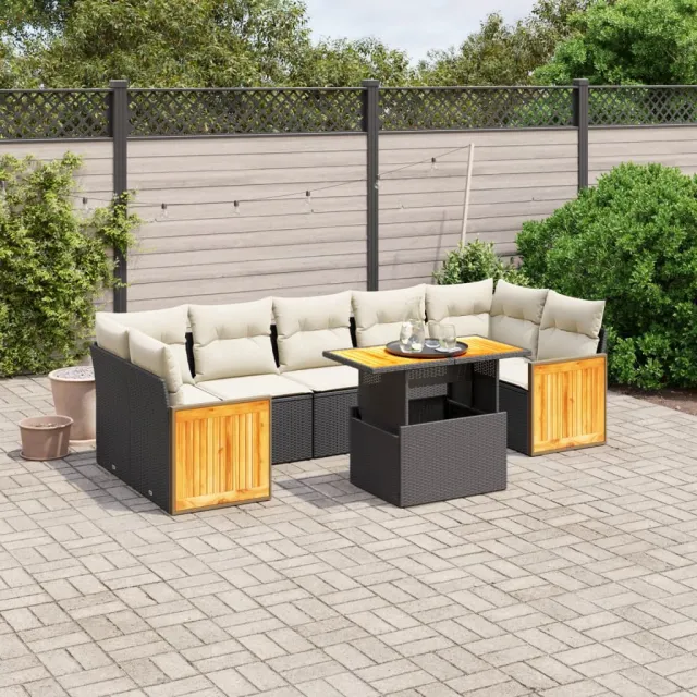 vidaXL 8-delige Loungeset met kussens poly rattan zwart, foto 2