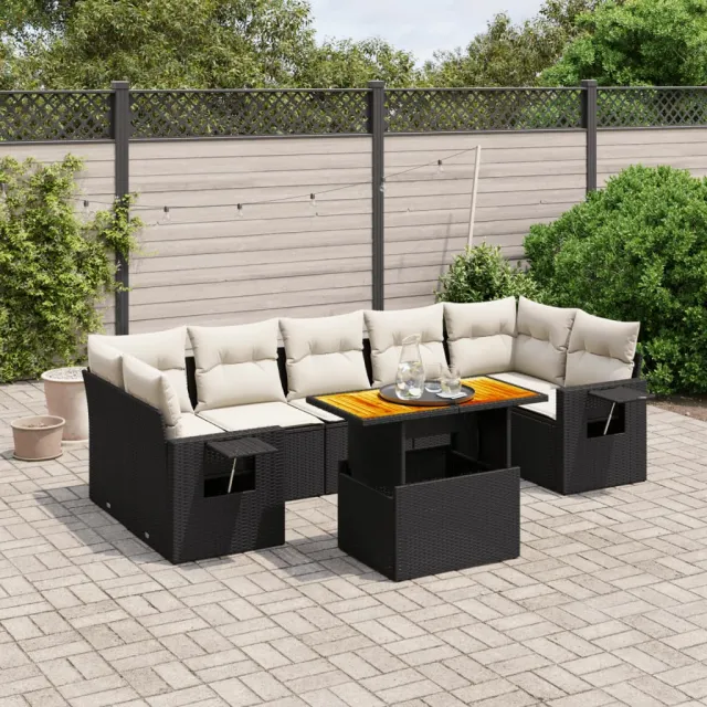 vidaXL 8-delige Loungeset met kussens poly rattan zwart, foto 2