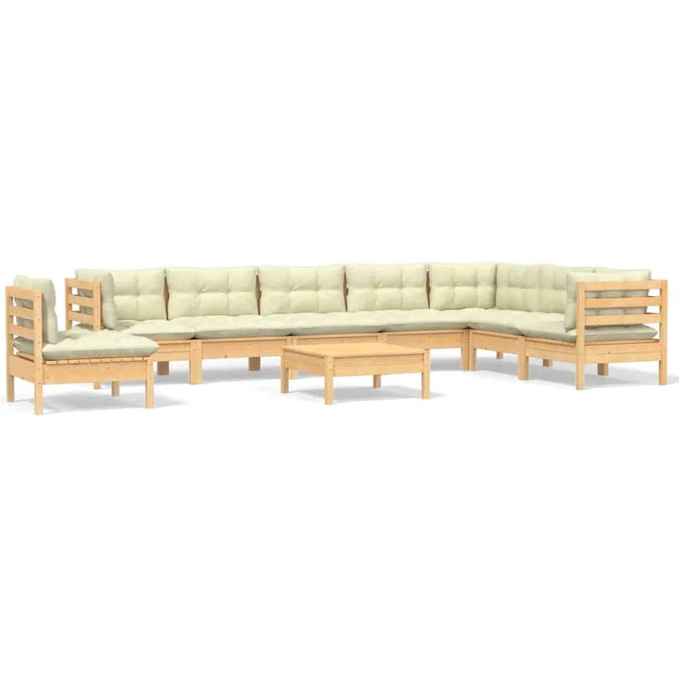 vidaXL 9-delige Loungeset met crèmekleurige kussens massief grenenhout, foto 3
