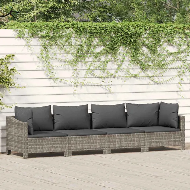 vidaXL 4-delige tuinloungeset met kussens grijs poly rattan, foto 2