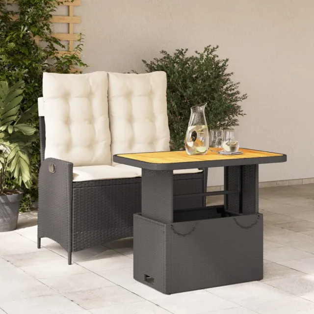 vidaXL 2-delige Tuinset met kussens poly rattan zwart, foto 2