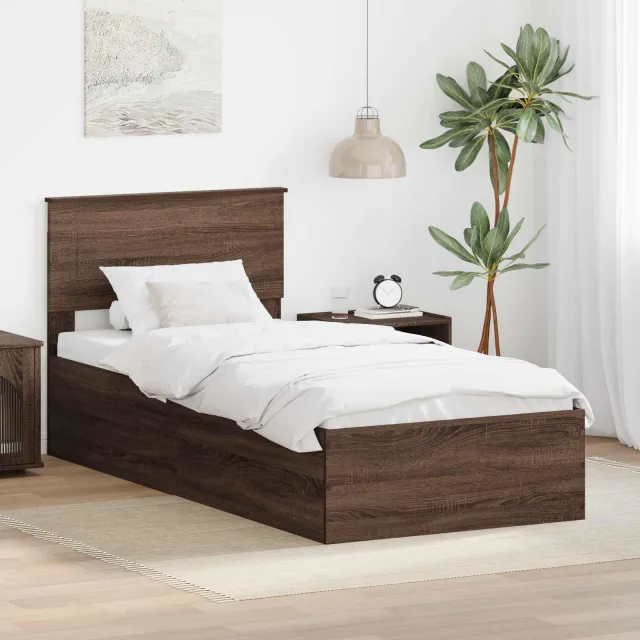 vidaXL Bedframe met hoofdeinde Bruin Eiken 75 x 190 cm Bewerkt hout