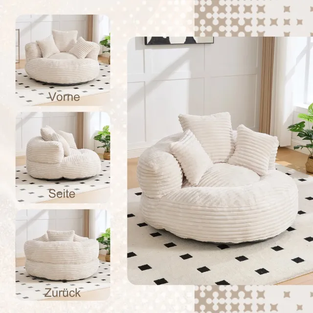 Marqs Zitzak Beige - Loungestoel - Fauteuil - Binnen - 108 × 108 × 52 cm (L × B × H) - 3 kussens - Ribstof - Zonder montage