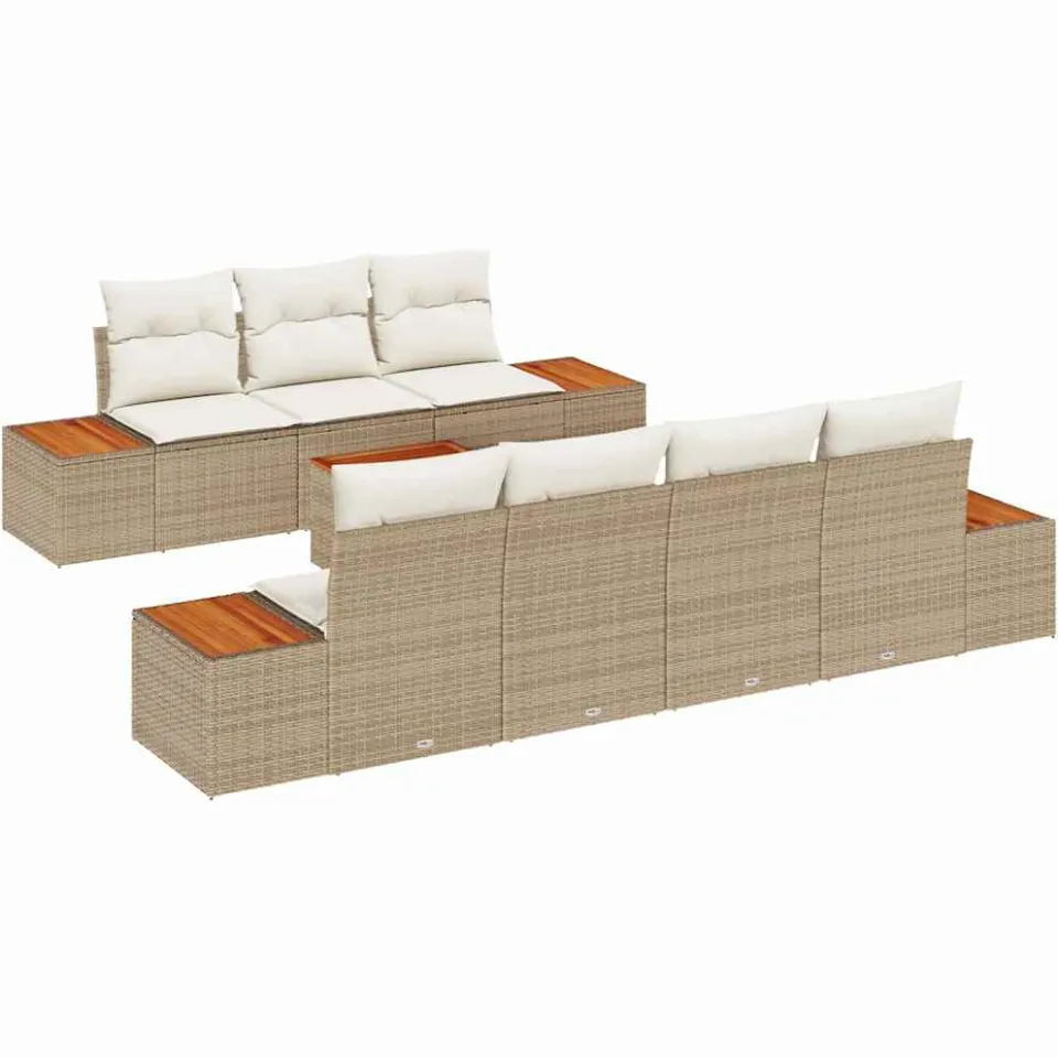 vidaXL Tuinbankenset 8 st Beige Poly riet, foto 4