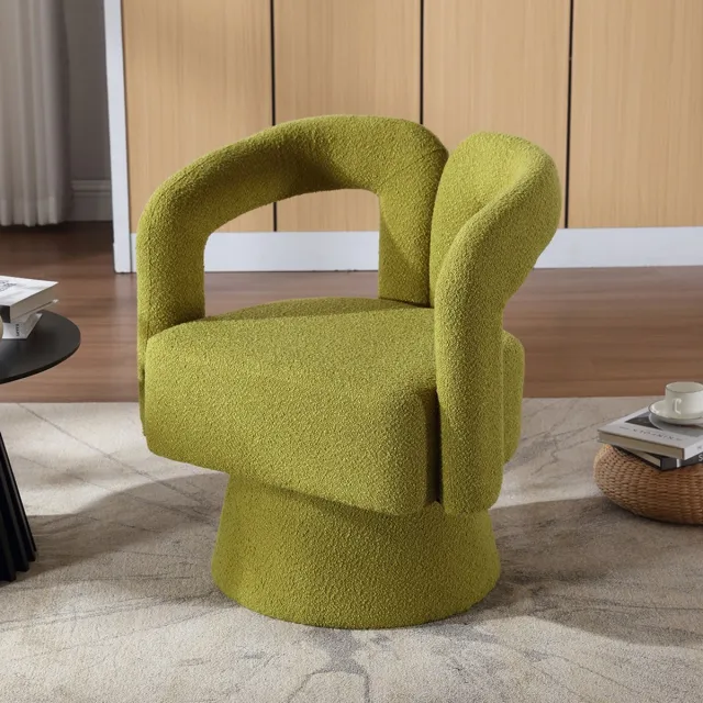 KOMHTOM BLACKCOLORS Comfortabele bijzetstoelen, 360 graden draaibaar, ronde fauteuils met brede vulling, fauteuils van zachte stof voor woonkamer, slaapkamer, kantoor, wachtkamers, olijfgroen