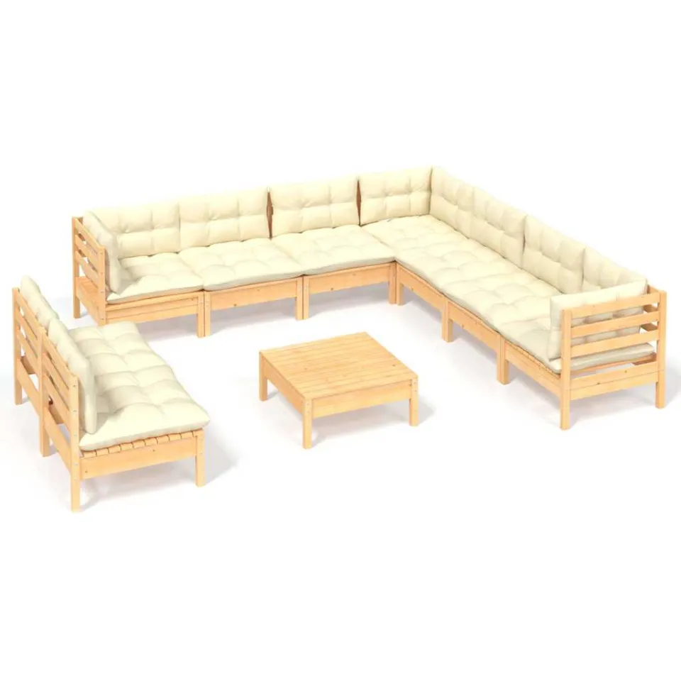 vidaXL 10-delige Loungeset met crèmekleurige kussens grenenhout, foto 3