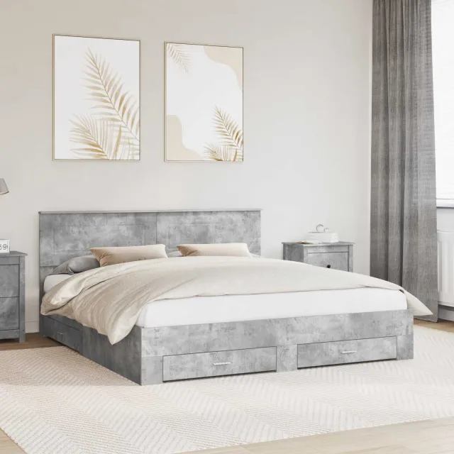 vidaXL Bedframe met lade Beton Grijs 180 x 200 cm Bewerkt hout