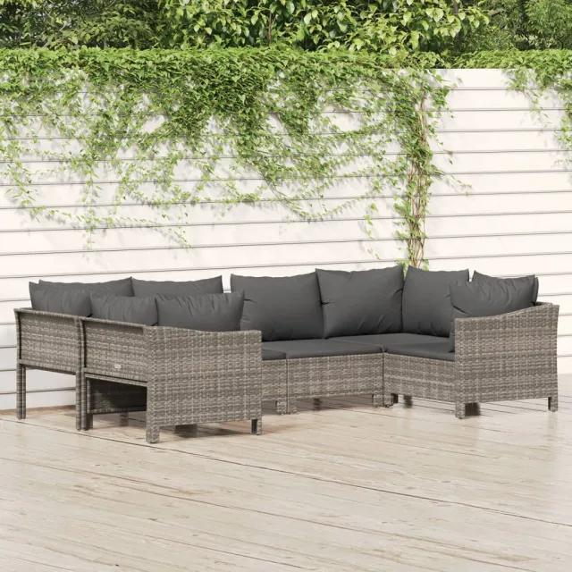 vidaXL 6-delige Loungeset met kussens poly rattan grijs, foto 2