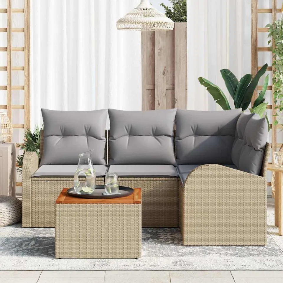 vidaXL Tuinbankenset 5 st Beige en Licht Grijs poly rattan, foto 3